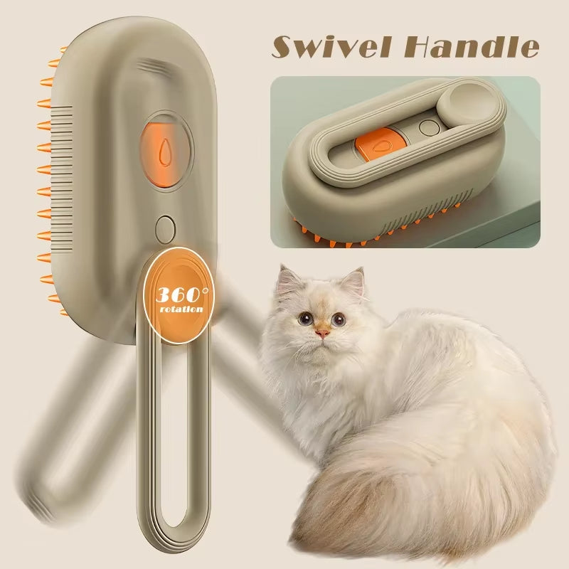 3-in-1 Electric Steam Brush for Cats: Grooming, Massage, and Hair Removal Comb with Water Spray Function