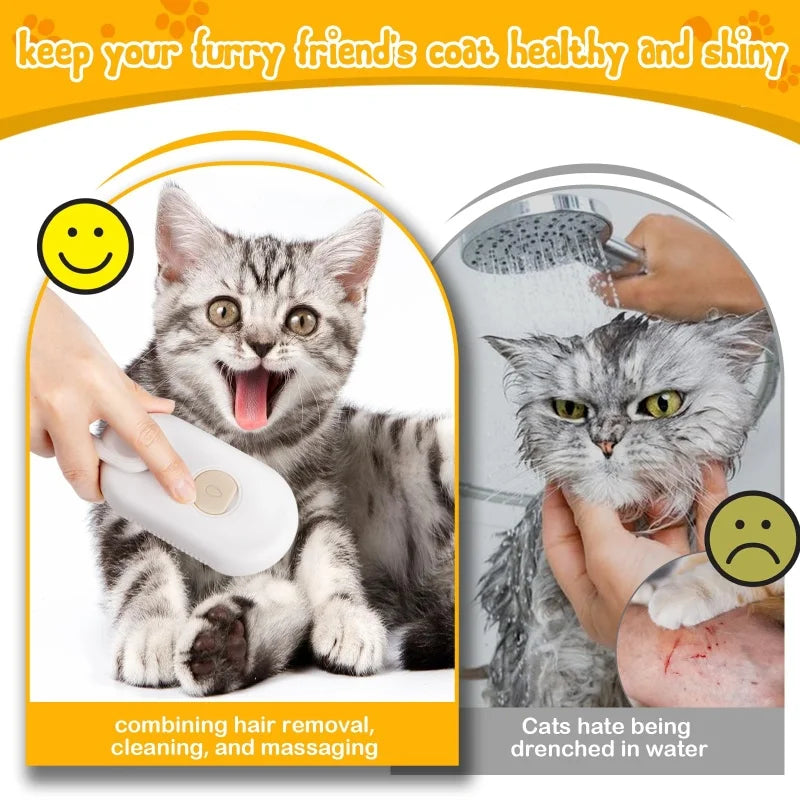 3-in-1 Electric Steam Brush for Cats: Grooming, Massage, and Hair Removal Comb with Water Spray Function