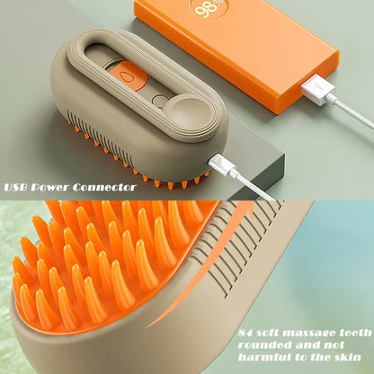 3-in-1 Electric Steam Brush for Cats: Grooming, Massage, and Hair Removal Comb with Water Spray Function