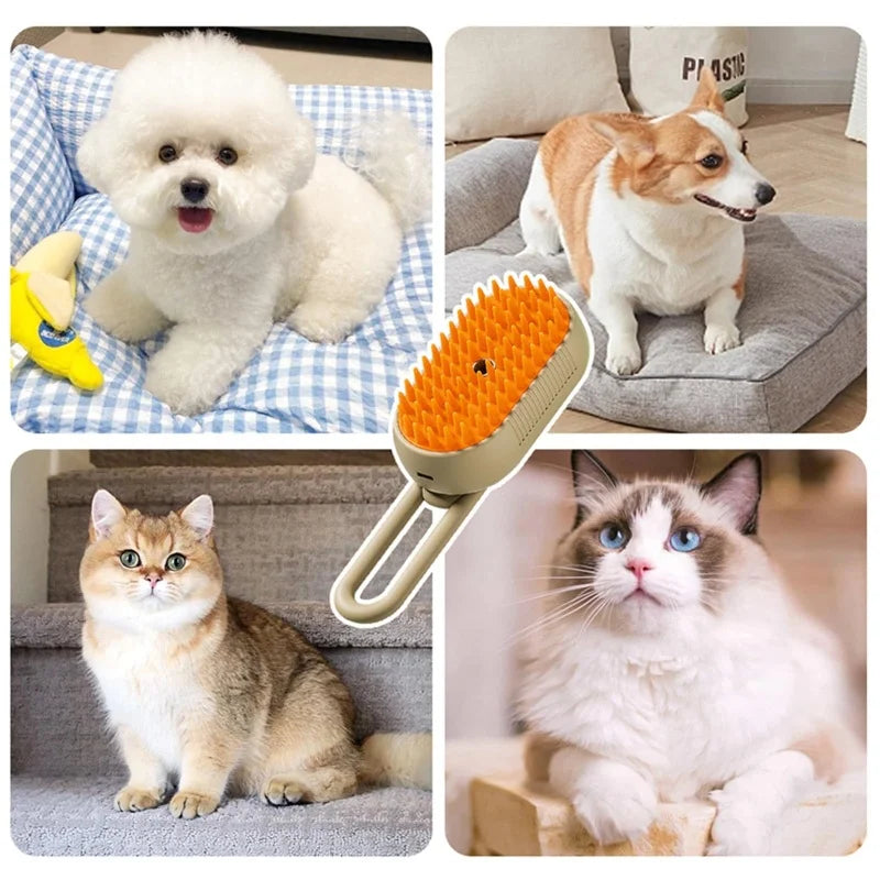 3-in-1 Electric Steam Brush for Cats: Grooming, Massage, and Hair Removal Comb with Water Spray Function
