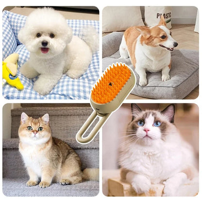 3-in-1 Electric Steam Brush for Cats: Grooming, Massage, and Hair Removal Comb with Water Spray Function
