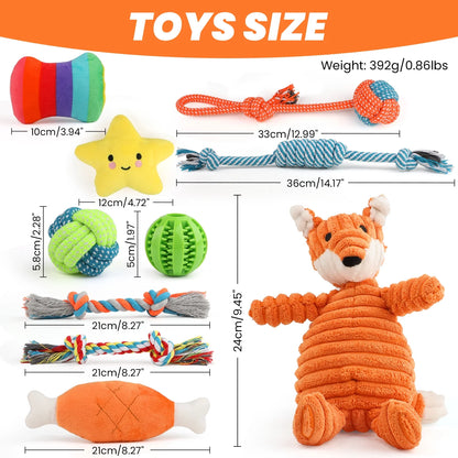 Premium 10-Pack Dog Toy Set for Small Breeds: Plush Squeaky Toys, Chew Toys, Treat Balls, and Rope Toys for Teething and Training