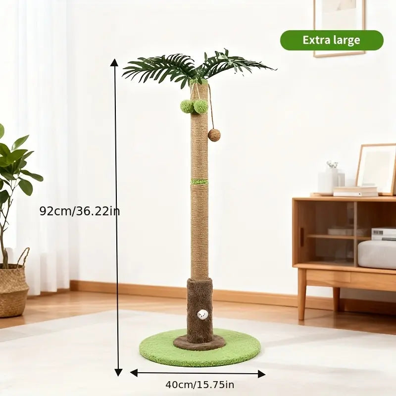 Cat Scratching Post 36.22” Palm Tree Sisal Cat Tree Tower with Interactive Toys Stable Base Multi-Level Climber for Indoor Cats Small Space Use Cat Stuff for Indoor