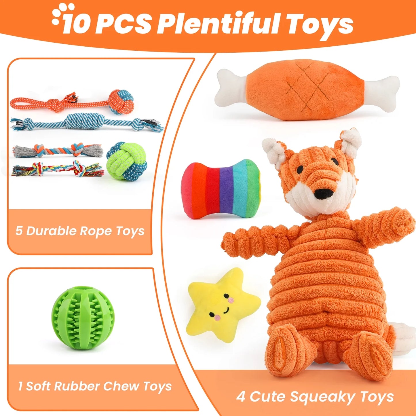 Premium 10-Pack Dog Toy Set for Small Breeds: Plush Squeaky Toys, Chew Toys, Treat Balls, and Rope Toys for Teething and Training