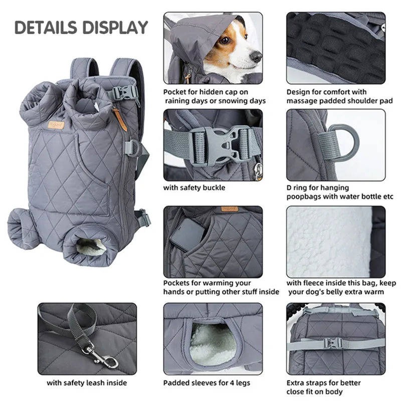 Winter Pet Dog Backpack - Insulated and Portable Travel Carrier for Small Dogs and Cats, Windproof and Safe Design