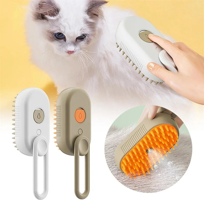 3-in-1 Electric Steam Brush for Cats: Grooming, Massage, and Hair Removal Comb with Water Spray Function