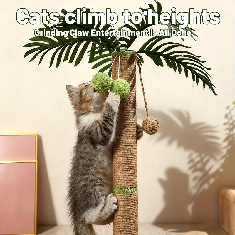 Cat Scratching Post 36.22” Palm Tree Sisal Cat Tree Tower with Interactive Toys Stable Base Multi-Level Climber for Indoor Cats Small Space Use Cat Stuff for Indoor